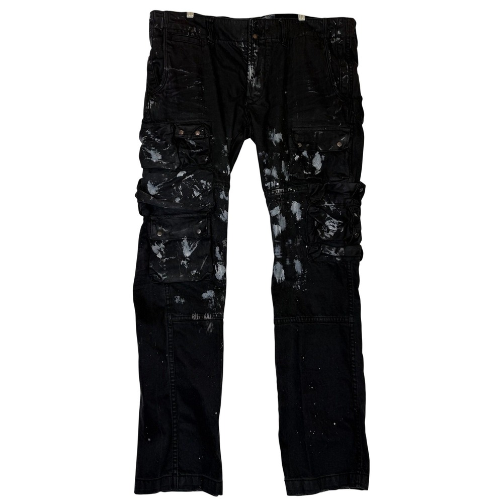 PRPS Cargo Jeans Paint Splatter Distressed Utility Pants Designer #E71P02K Sz 38